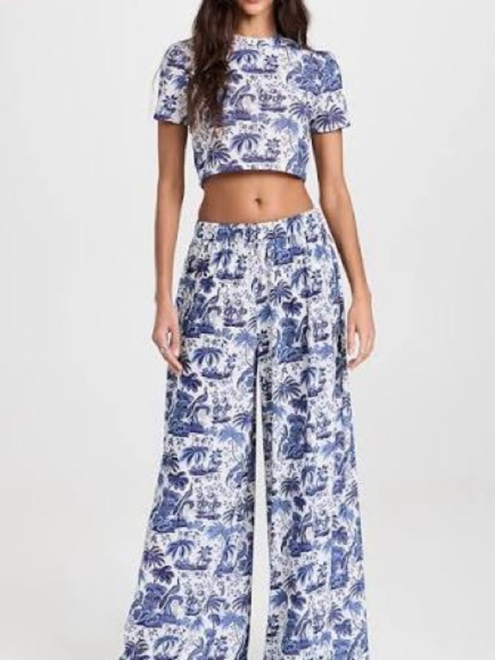 STAUD Blue & White Toile Marza Wide-Leg Pants